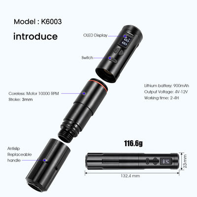 10W Dermógrafo sem fio Máquina de tatuagem Máquina de maquiagem permanente sem fio RCA Conector Máquina do corpo comprimento 24 * 132,4mm fornecedor