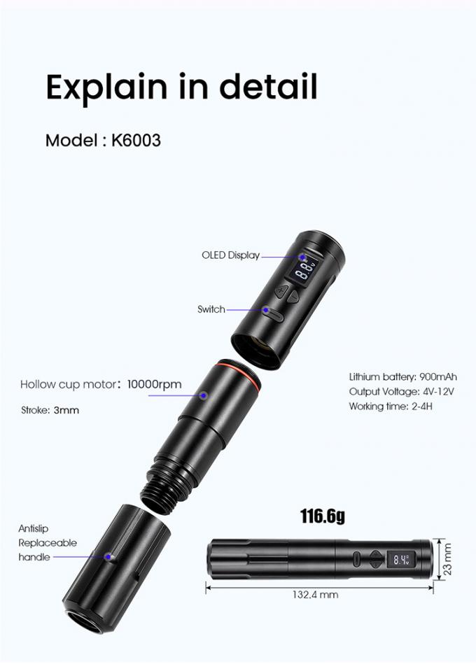 Máquina de maquiagem permanente sem fio RCA de 2,7 mm 0
