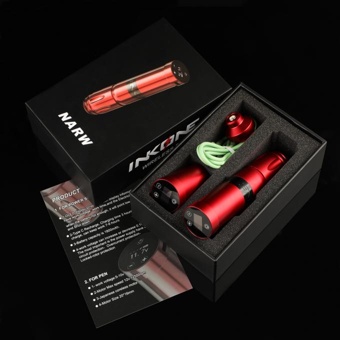 Aço inoxidável 1800mAh NARW Máquina de tatuagem sem fio 1-OLED Display Touch Screen Bateria Rotativa Pistola de tatuagem caneta de tatuagem com energia RCA 0