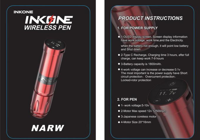 Inkone narw marca digital lcd tela de toque 1800mah bateria caneta tatuagem máquina micropigmentação sem fio máquina tatuagem 0