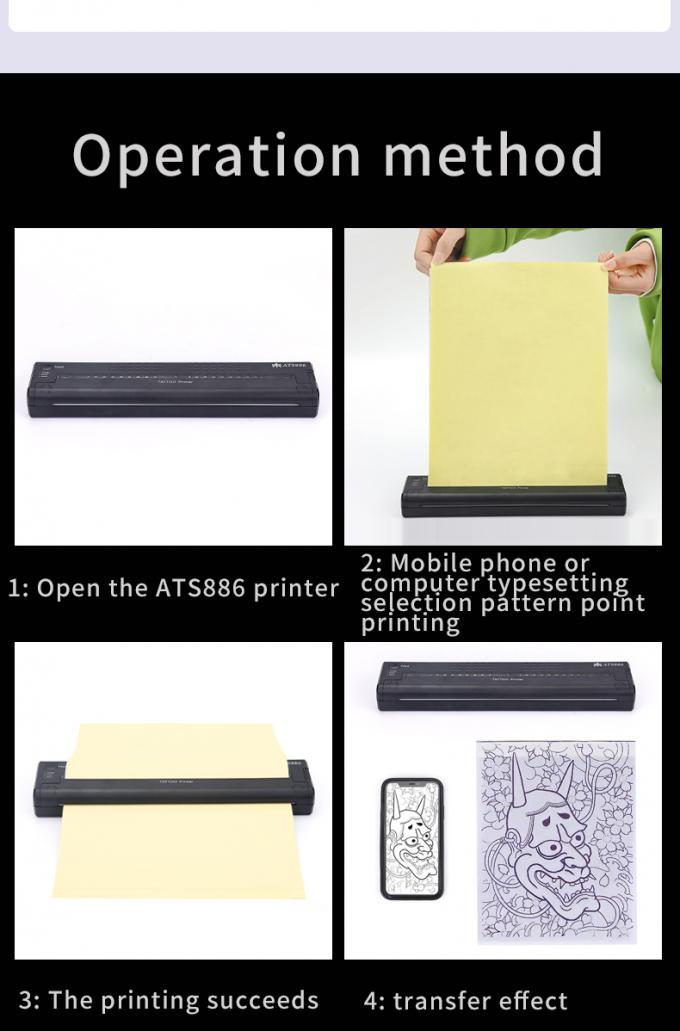 12000mAh Mini Tattoo Stencil Printer M&aacute;quina de c&oacute;pia t&eacute;rmica M&aacute;quina de transfer&ecirc;ncia sem fio Impressora de tatuagem 8