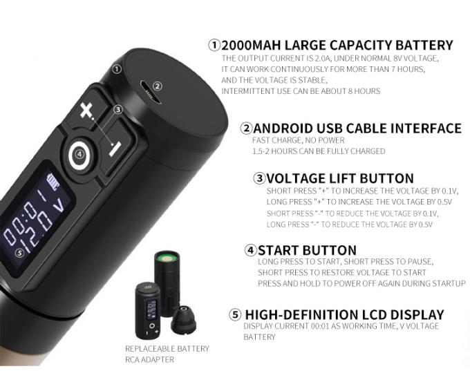 Ambi&ccedil;&atilde;o Soldado Digital Display Pistola de tatuagem el&eacute;trica M&aacute;quina sem fio M&aacute;quina rotativa de caneta de tatuagem M&aacute;quina para tatuador 6